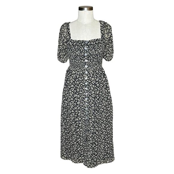 MADEWELL Seersucker Lucie Smocked Button Front Midi Dress Women's Size Small - Picture 1 of 8